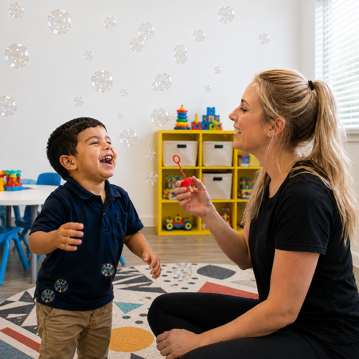 Behavior technician engaging a young child through play